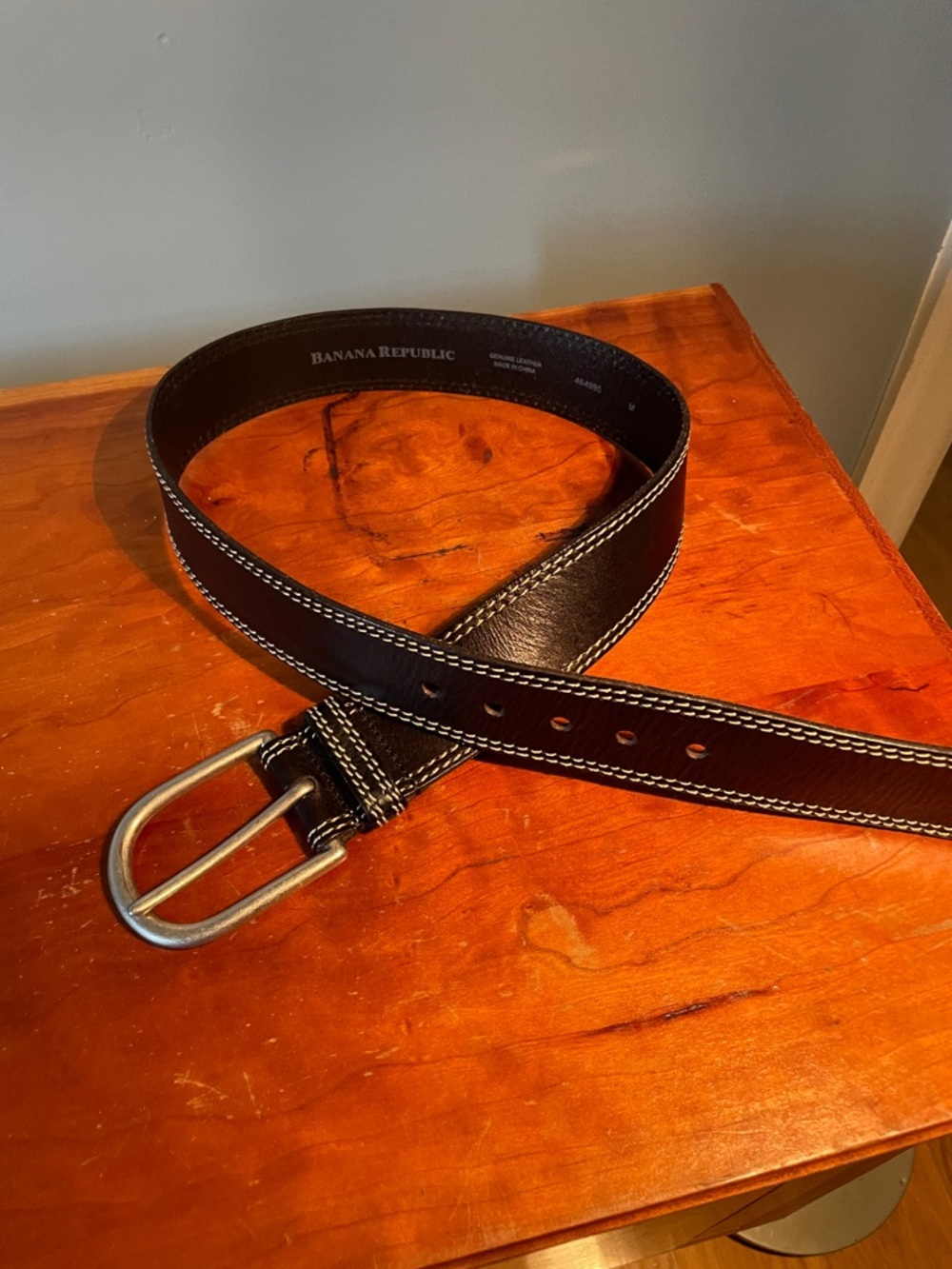 Banana Republic Black Leather Belt with White Stitching size medium